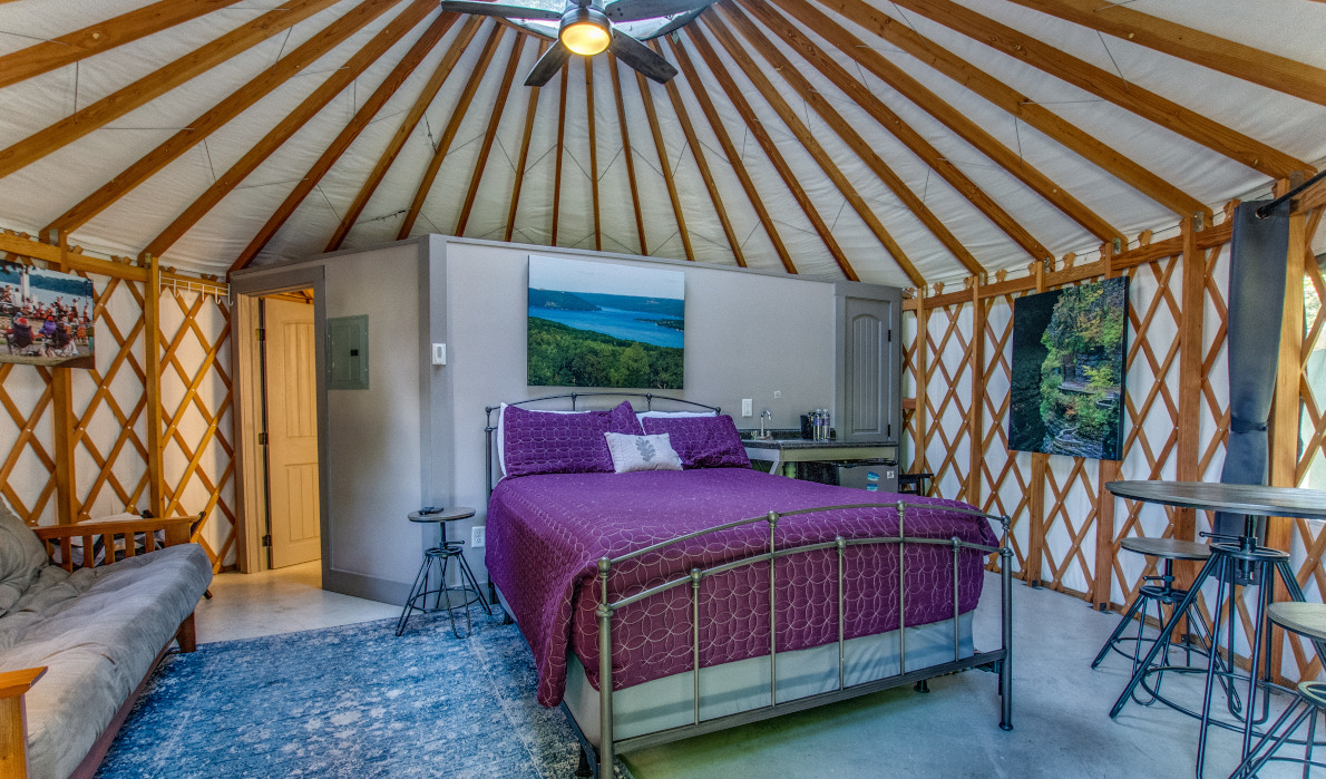inside luxury glamping yurt